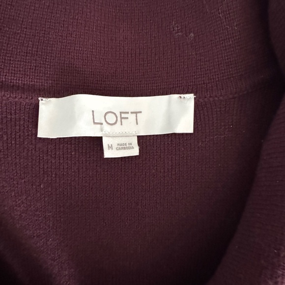 LOFT Deep Burgundy Button-up Cropped Cardigan Sweater Jacket Size Medium - Picture 2 of 7